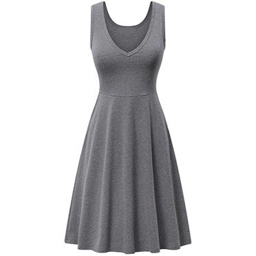 Elegant Gray V-Neck Fit and Flare Dress